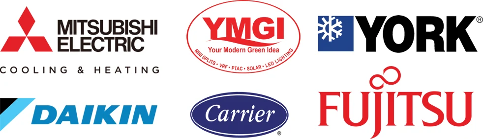Mitsubishi Electric, YMGI, York, Daikin, Carrier and Fujitsu HVAC equipment brands installed and serviced by JJR Mechanical