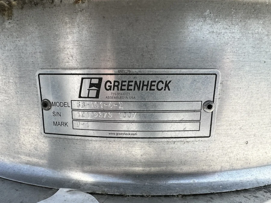 Exhaust fan nameplate with model and serial number recorded for the building equipment schedule