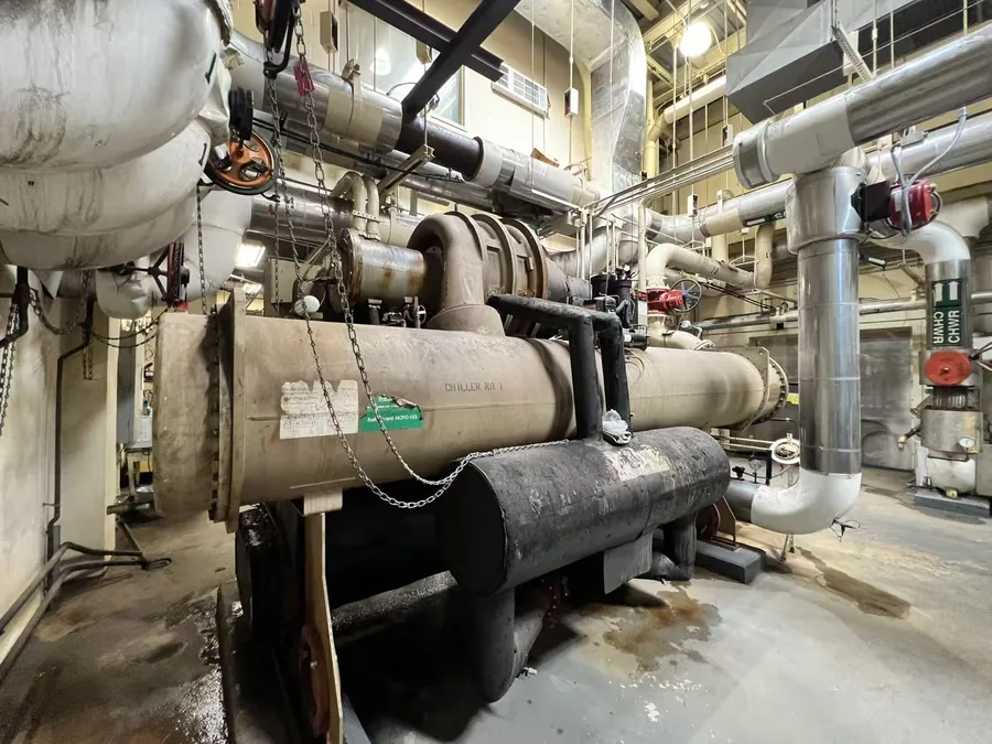 Chiller evaporator and condenser barrels inspected in a New York City mechanical room
